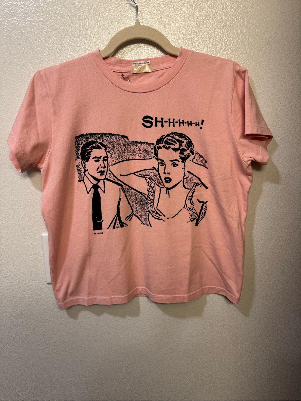 MOTHER Pink Short Sleeve Tee with Black Retro Comic Graphic